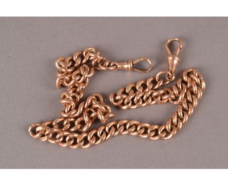 A heavy vintage 9ct gold watch chain, the hallmarked curb link chain with double watch snap clasps, approx 47.5g 