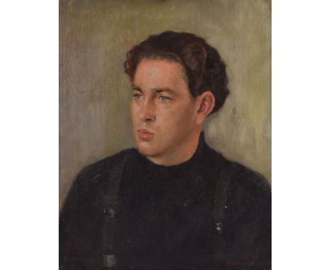 Bernard Hailstone RP (1910-1987), portrait study of a young man, believed to be a fellow blitz fireman in c.1941, Portrait of