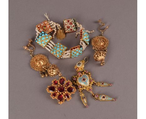 A Middle Eastern yellow metal and enamelled bracelet, with seed pearl links, AF, together with a Middle Eastern gilt and enam