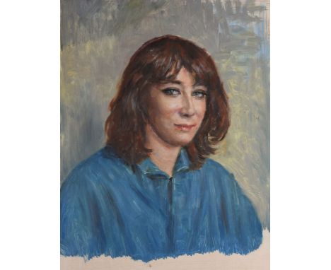 Bernard Hailstone RP (1910-1987), portrait study oil on aluminium sheet, Portrait of a Lady in Blue Blouse, 64cm by 50cm, unf