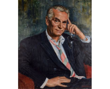 Bernard Hailstone RP (1910-1987), an important portrait of the famous actor Laurence Oliver wearing Garrick Club tie and hold