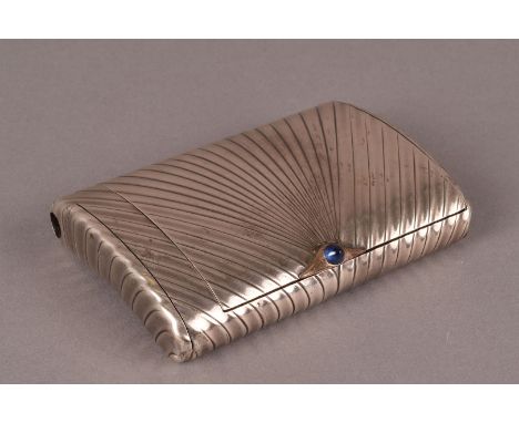 An early 20th century Russian silver cigarette case by Faberge, the curving rectangular form with banded designs, having cabo