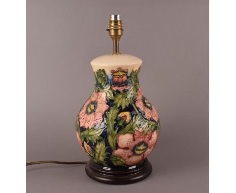 A large modern Moorcroft Pottery lamp base, in the Pheasants Eye pattern, decorated with flower heads and fronds 36cm H overa