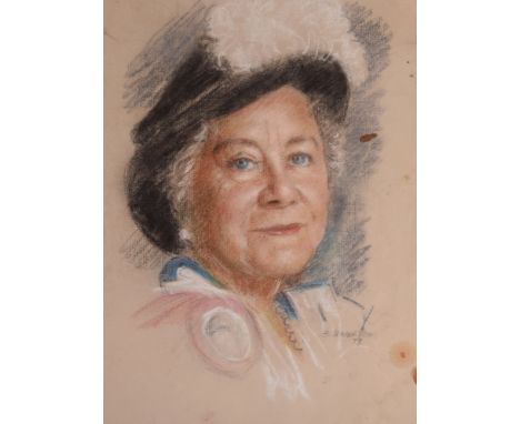 Bernard Hailstone RP (1910-1987), an important pastel on paper preparatory work of The Queen Mother, Study on Paper of HRH Th