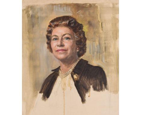Bernard Hailstone RP (1910-1987), a very important preparatory sketch oil on canvas, HRH Queen Elizabeth II, 85cm by 60cm, of