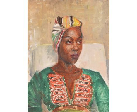 Bernard Hailstone RP (1910-1987), oil on board preparatory portrait sketch, Portrait of a Lady in Head Scarf, 61cm by 46cm, u