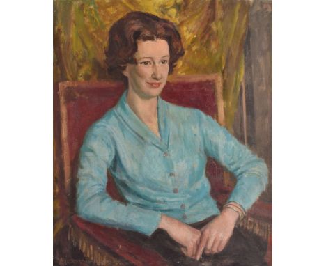 Bernard Hailstone RP (1910-1987), portrait study oil on board, Portrait of a Lady, 76cm by 64cm, signed Hailstone 62, unframe