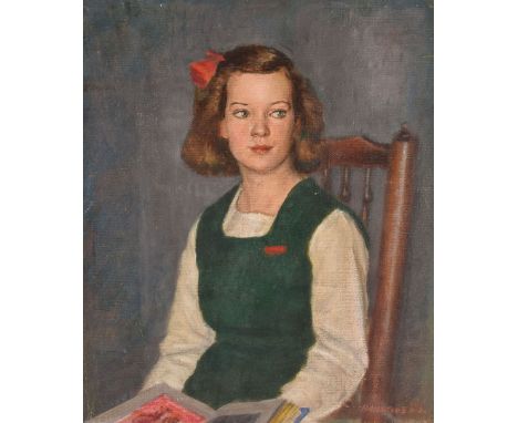 Bernard Hailstone RP (1910-1987), oil on canvas, Portrait of a Girl in Green Dress, 60cm by 50cm, signed Hailstone ‘69, not o