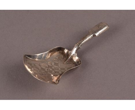 An early Victorian silver tea caddy spoon by T & P, with bright cut shovel, dated Birmingham 1843 