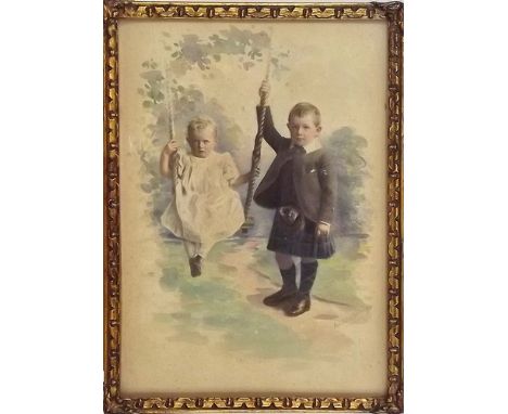 KETURAH COLLINGS.
Children in a garden. A watercolour portrait. Signed.
30 x 21cm.