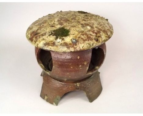 JANET LEACH. 
A Japanese style, three-part garden lantern by Janet Leach Impressed personal & Leach Pottery marks. 
Height 27