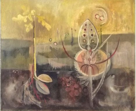 JOHN BOLAM.
'Great Oaks.' Oil on board. Monogrammed & dated '57. 51 x 61cm. To the reverse, an oil sketch, unsigned. Unframed