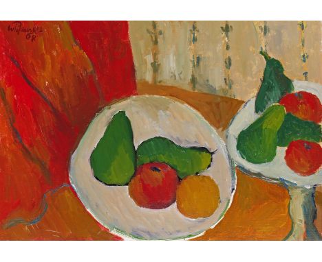 ‡ Wieslow Pilansky (Polish b.1943) Plates of fruit Signed and dated 68 Oil on canvas 36 x 51cm