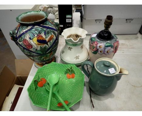 Collection of ceramic items to include a Danby jug, Carlton ware lamp base, Italian vase etc. Not available for in-house P&am