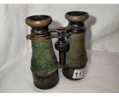 Vintage pair of binoculars, no makers mark, patina to metal finish. UK P&amp;P Group 1 (£16+VAT for the first lot and £2+VAT 
