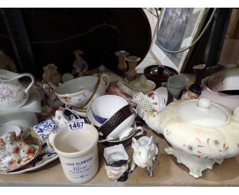 Shelf of mixed ceramics. Not available for in-house P&amp;P 
