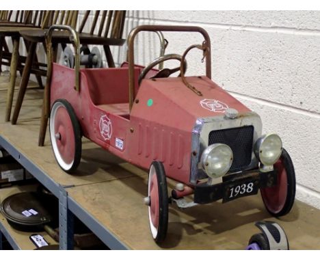 Unbranded toy fire department pedal car, with hose. 95cm L. Not available for in-house P&amp;P 