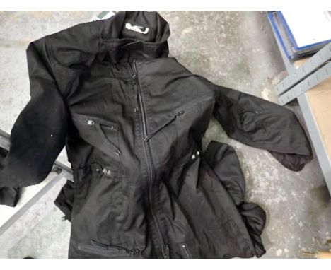 Three contemporary flight suits, in grey, olive green and black (olive green example zip is broken). UK P&amp;P Group 1 (£16+