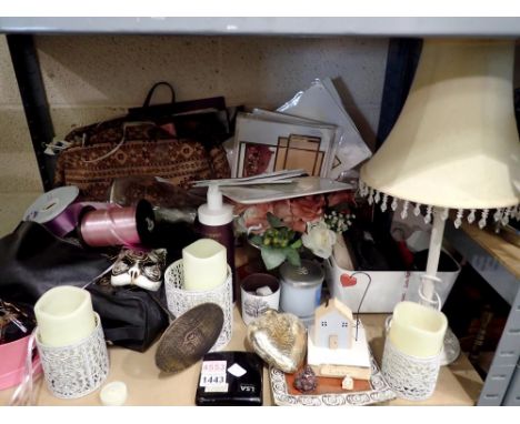 Shelf of make up/arts and crafts/candles. All electrical items in this lot have been PAT tested for safety and have passed. T