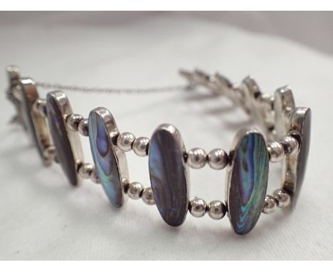 Sterling silver and abalone shell bracelet with safety chain. UK P&amp;P Group 1 (£16+VAT for the first lot and £2+VAT for su