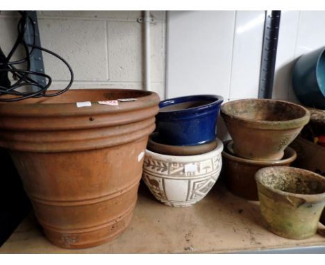Ten ceramic and terracotta pots. Not available for in-house P&amp;P 