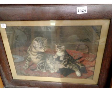 Edwardian framed kitchen print, a further print and a tapestry. Not available for in-house P&amp;P 