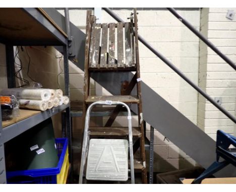 Six step wooden step ladder with three step alumimun step ladders. Not available for in-house P&amp;P 