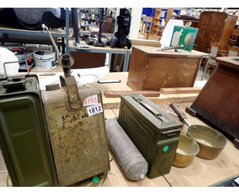 Mixed metals, including ammunition boxes, pans and a bedpan. Not available for in-house P&amp;P 