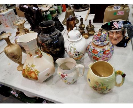 Mixed ceramics, including an Aynsley temple jar, Chinese temple jar and Royal Worcester and Carlton ware blush ivory vases, b