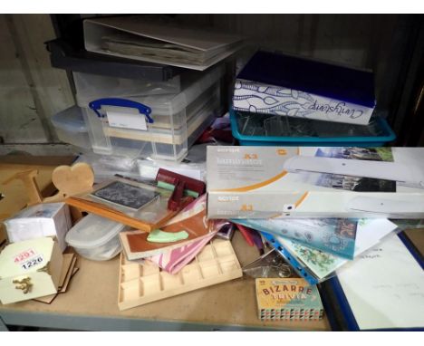 Shelf of mixed Arts &amp; Crafts materials to include a laminator. Not available for in-house P&amp;P 