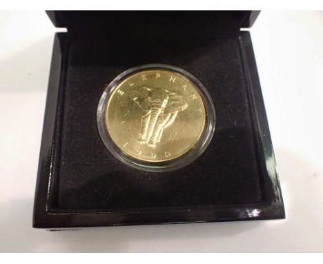 1990 gold plated world savers crown with elephant obverse - boxed. UK P&amp;P Group 1 (£16+VAT for the first lot and £2+VAT f