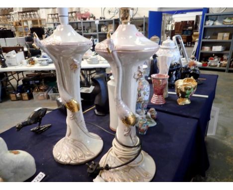 Pair of large lustre table lamps, height to top of ceramic 54cm. All electrical items in this lot have been PAT tested for sa