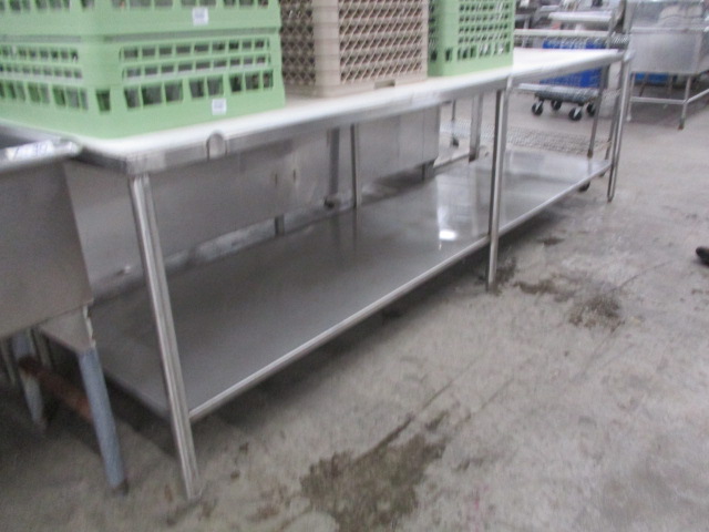 10ft-stainless-meat-cutting-table-with-poly-board-30-deep