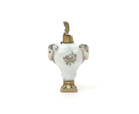 A Meissen scent bottle or flask  mid 18th century, modelled by J G Ehder as a miniature vase of slightly flattened form with 