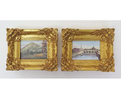 A small pair of Grainger Lee & Co. Worcester topographical plaques  c.1825-30, the rectangular forms finely painted, one with