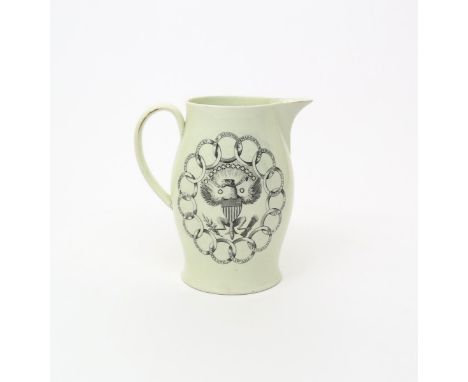 A creamware jug of American interest  c.1795, printed to one side with the American eagle surrounded by fifteen interlocking 
