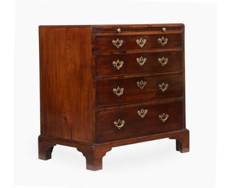 A GEORGE II MAHOGANY BACHELOR'S CHEST OF DRAWERS CIRCA 1750 The caddy moulded top above a tooled leather inset brushing slide