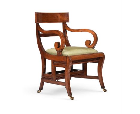 A GEORGE III MAHOGANY METAMORPHIC LIBRARY ARMCHAIR IN THE MANNER OF MORGAN AND SANDERS, CIRCA 1810 92cm high, 60cm wide, 62cm