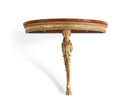 Y&nbspA GEORGE III KINGWOOD, SATINWOOD, SYCAMORE, MARQUETRY AND CARVED GILTWOOD CONSOLE TABLE CIRCA 1790 Of bowfront outline 