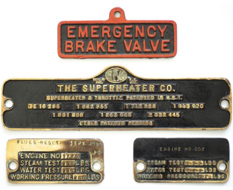 Four plates to include Boiler Id ENGINE NO 1779 Ex SP M7 2-6-0 numbered 1779 rectangular cast brass measures 6.625in x 3in, B