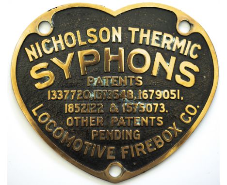 Makers plate NICHOLSON THERMIC SYPHONS LOCOMOTIVE FIREBOX CO. Ex New York, Chicago &amp; St. Louis Railroad (NKP) C1a 0-8-0. 