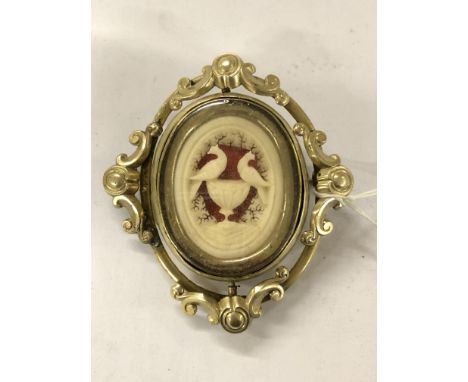 CASED VICTORIAN MOURNING BROOCH WITH PORTRAIT PHOTOGRAPH AND PLINY DOVE PANEL