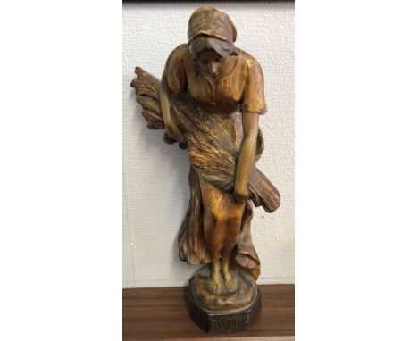 GOLDSCHEIDER BRONZED ART NOUVEAU FIGURE OF A GIRL HOLDING WHEATSHEAF, NUMERALS TO REVERSE 2534 AND 287, IMPRESSED STAMP AND S