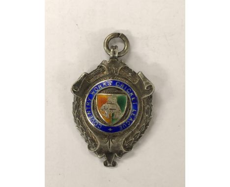 SILVER AND ENAMEL COVENTRY WORKS CRICKET LEAGUE MEDALLION AND A STICK PIN WITH THE COVENTRY ARMORIAL CREST AND DEDICATION