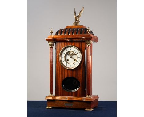 LATE 19th CENTURY MAHOGANY CASED MANTLE CLOCK, the movement by R&amp;C (London &amp; Paris), striking on a bell, the white en