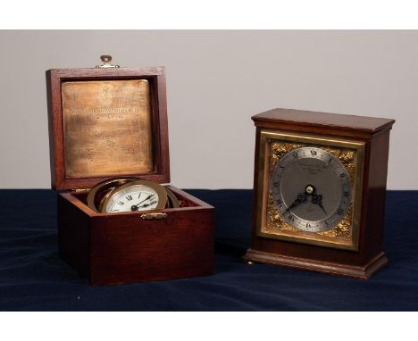 'ELLIOTT', GEORGIAN STYLE, SMALL MAHOGANY CASED MANTEL CLOCK retialed by Garrard &amp; Co. Ltd., London, the silvered face wi