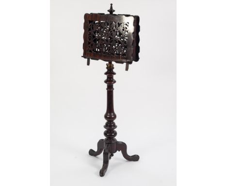 EARLY VICTORIAN DUET ADJUSTABLE MUSIC STAND, grain painted and polished as rosewood, the top section with two opposing stands