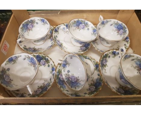 Royal Albert Midnight Rose pattern cups and saucers x 6, (Avon shaped cups). 