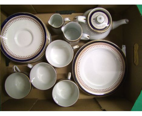 A collection of White Star Line tea ware items, made by Minton's, small teapot, 6 saucers (1 a/f), 4 cups, 6 side plates, 2 m