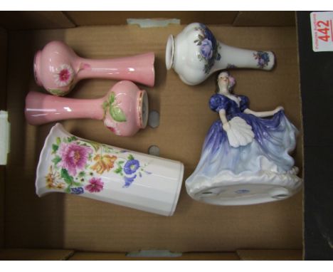 A mixed collection of ceramic items to include Royal Albert moonlight rose bud vase, pair of Royal Winton vases, Royal Doulto